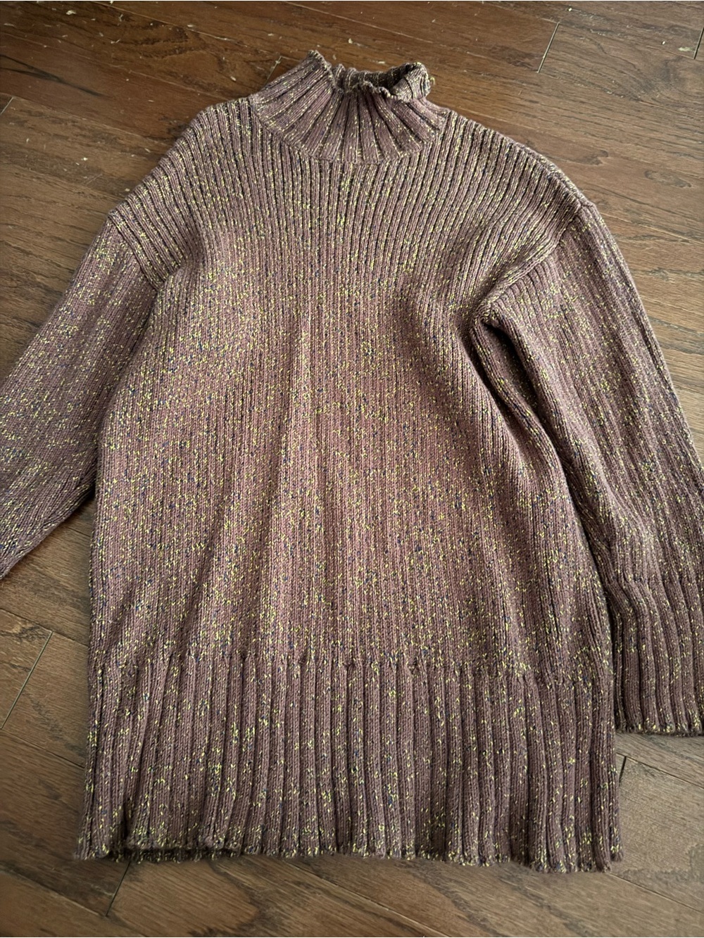 Ribbed Mock Neck Sweater - Brown Speckled